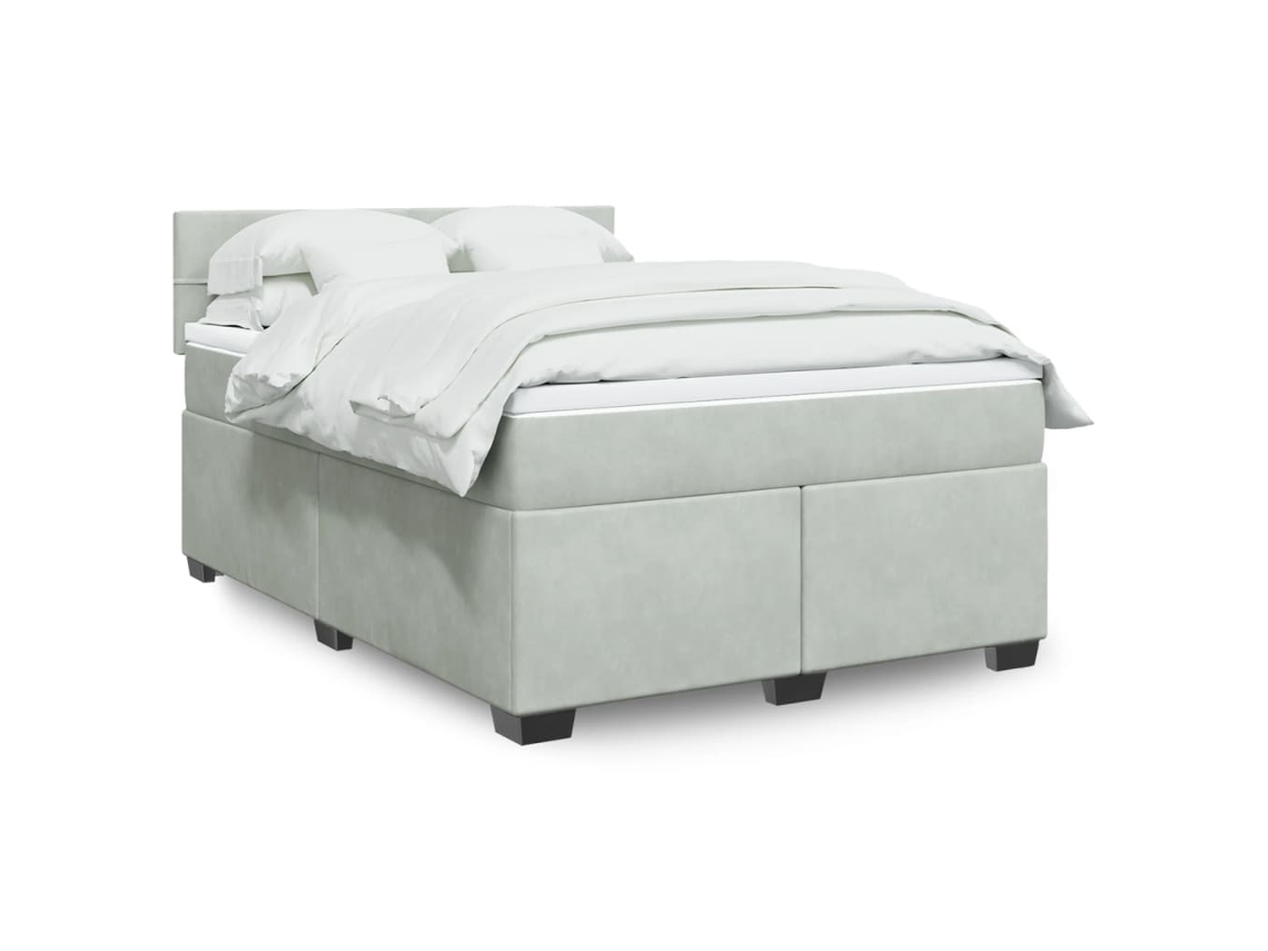 Vidaxl Cama Com Molas/colchão 140x200 Cm Veludo Cinzento-claro