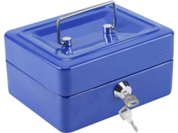 Cofre De Metal De 15 Cm Com 2 Chaves, Cofre Portátil Com Fechadura E Bandeja Removível Para Moedas, Ideal Para Escritório E Residências. Cor: Azul