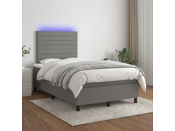Vidaxl Cama Box Spring C/ Colchão E Led 120x200 Cm Tecido Cinza-escuro
