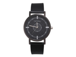 Relógio de pulso masculino casual com pulseira de malha e mostrador redondo (preto e prata)