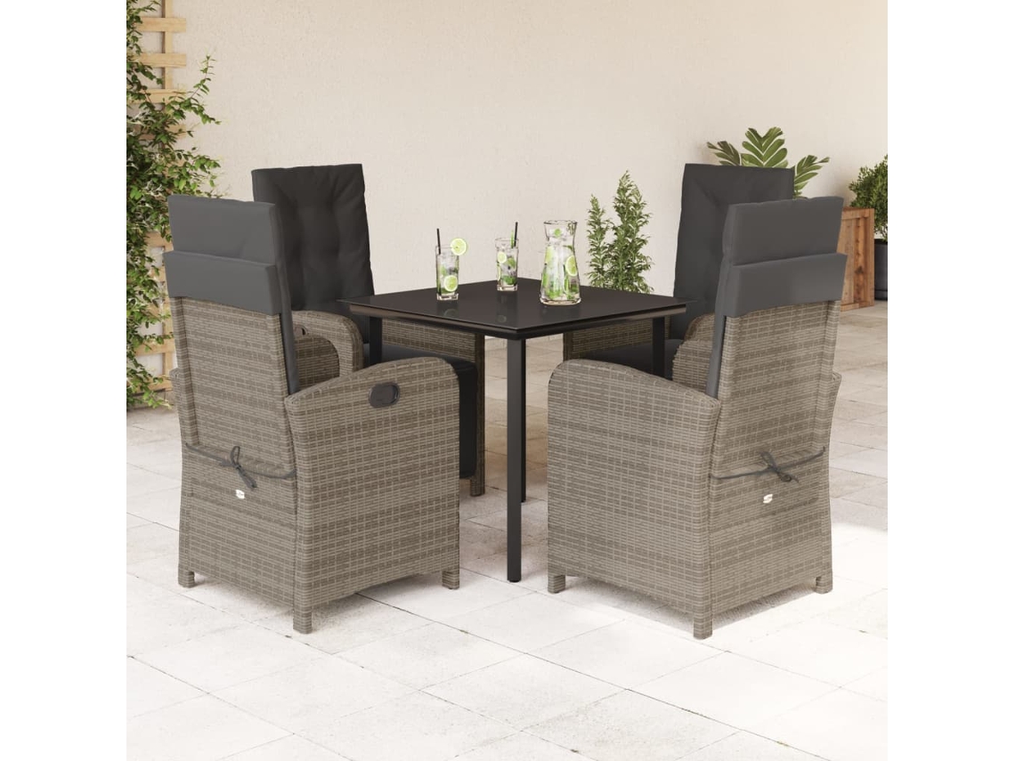 Vidaxl 5 Pcs Conjunto De Jantar P/ Jardim C/ Almofadões Vime Pe Cinza