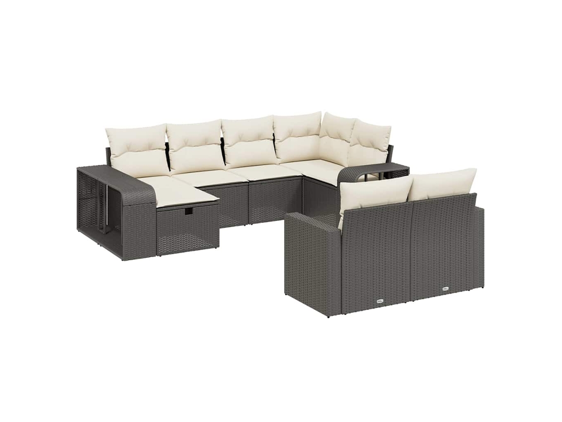 Conjunto de 10 Sofás de Jardim com Almofadões Vime Pe Preto MAISON EXCLUSIVE