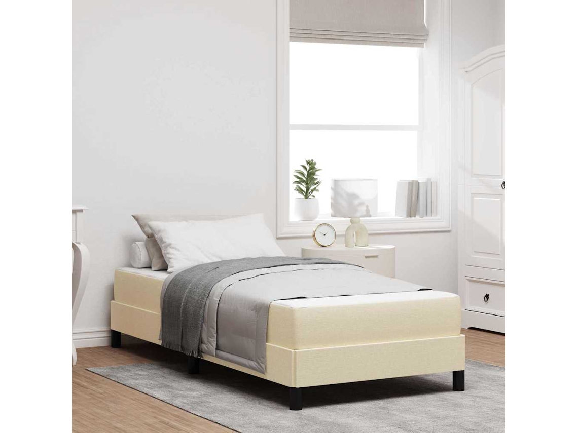 Vidaxl Cama Box Com Colchão Creme 90 X 190 Cm Tecido