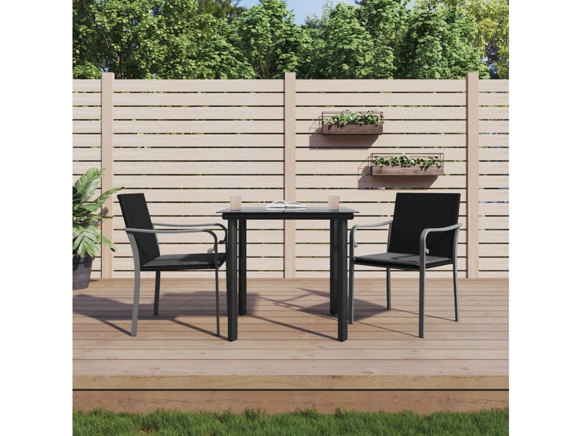 Vidaxl 3 Pcs Conjunto De Jantar P/ Jardim C/ Almofadões Vime Pe E Aço