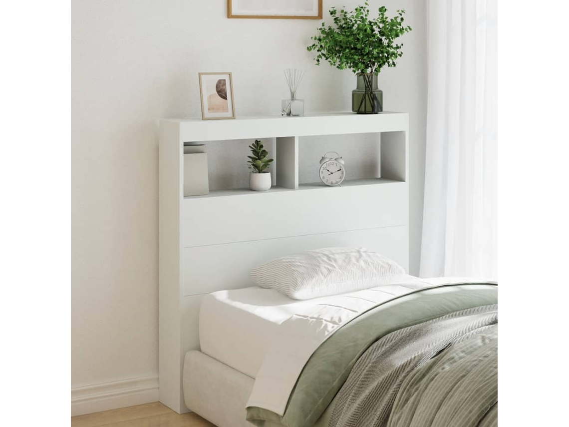 Mesilla de noche con luces LED 100x17x102 cm Blanca