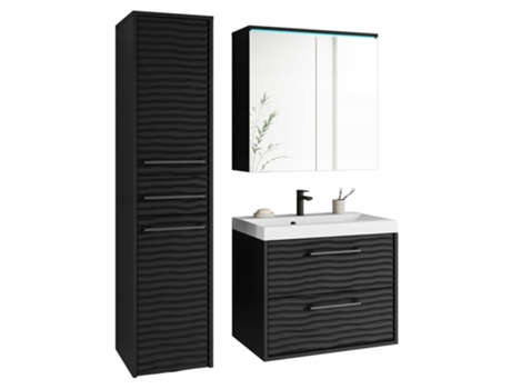 Conjunto de Móveis de Banheiro Canada Mdf Ondulado Preto Grafite/Preto BRATEX