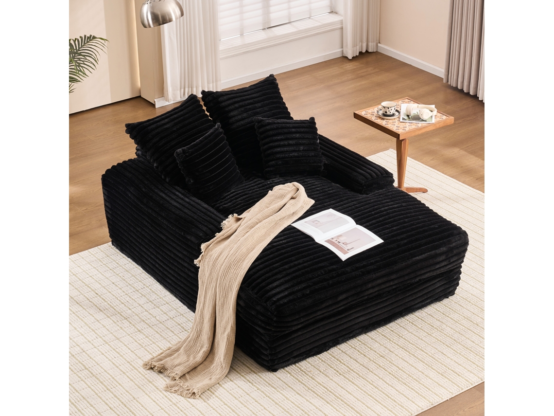 Sofá-cama Luxo Preto 027, Veludo Cotelê, 4 Almofadas, S/ Montagem.-ty