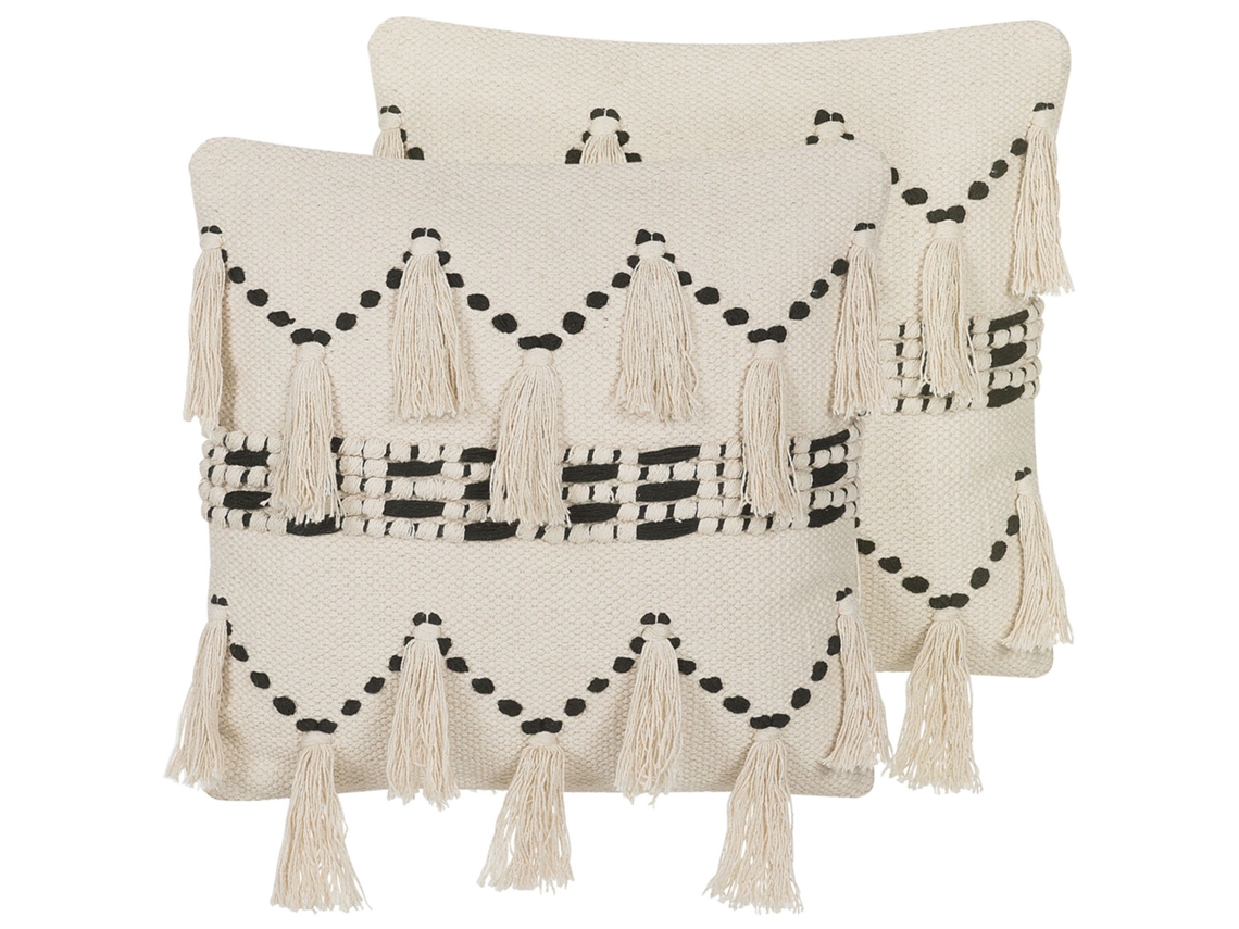 Conjunto de 2 almofadas BELIANI Thondi de Algodão Creme 45x45x10