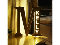 Decoração personalizada, luz noturna LED, nome gravado na minha mão, aplique de parede Madeira com letras, presente