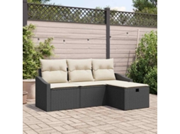 Vidaxl Conjunto De Sofás Com Almofada 4 Pcs Preto Vime Pe