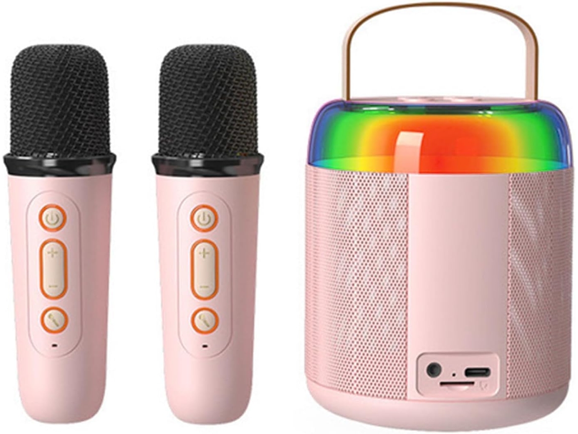 Máquina De Karaokê Portátil, Mini Estéreo Bluetooth Com 2 Microfones Sem Fio Para Crianças E Adultos. Aquaforge
