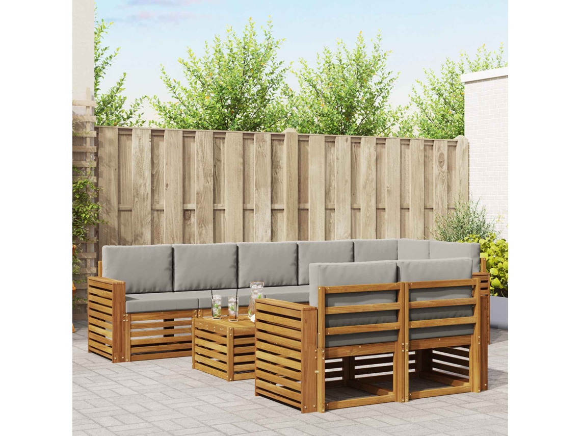 Vidaxl Conjunto De Sofás Para Exterior 9 Unid. Cinza Natural E Claro