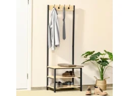 Suporte Para Roupas E Sapatos De Metal Com 3 Prateleiras E 8 Ganchos, Estande Para Corredor E Entrada, 60x40x175 Cm