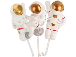 Conjunto de 3 Ganchos Adesivos de Parede em Formato de Astronauta, Sem Rebarbas, em Resina Sintética Resistente. SFUSHOS