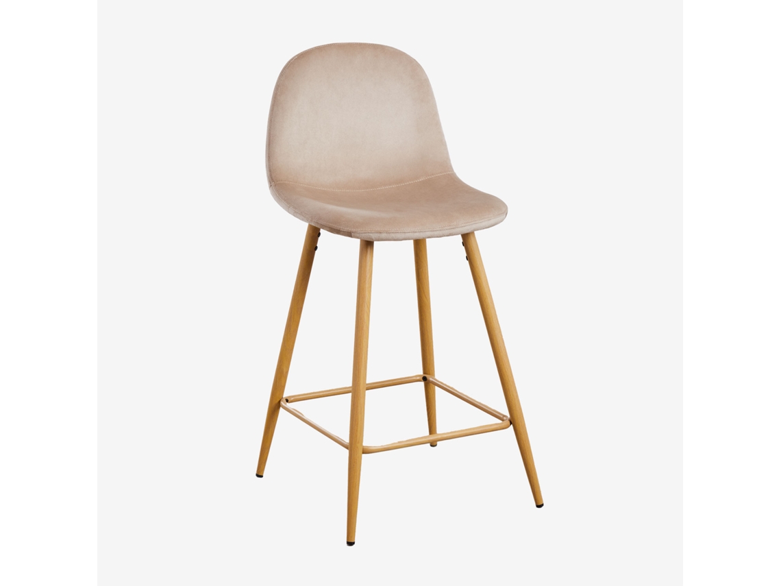 Sklum Pacote De 4 Bancos Altos Em Veludo Glamm Poliéster     Madeira Natural     ↑65 Cm            Castanho Trigo