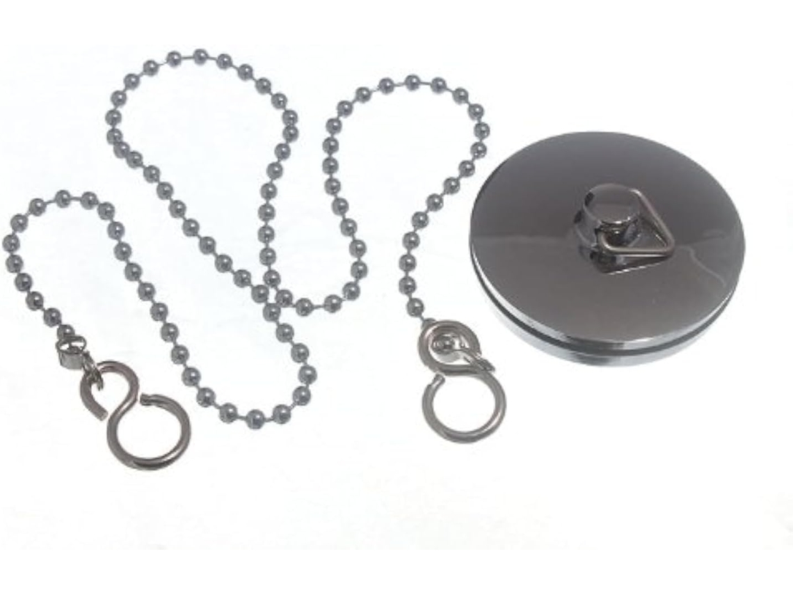Conjunto Completo De 3 Tampões De Lavatório Cromados De 44 Mm Com Corrente Para Instalação Faça Você Mesmo.