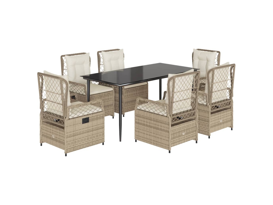 Conjunto de 7 Jantar para Jardim com Almofadões Vime Pe Bege MAISON EXCLUSIVE