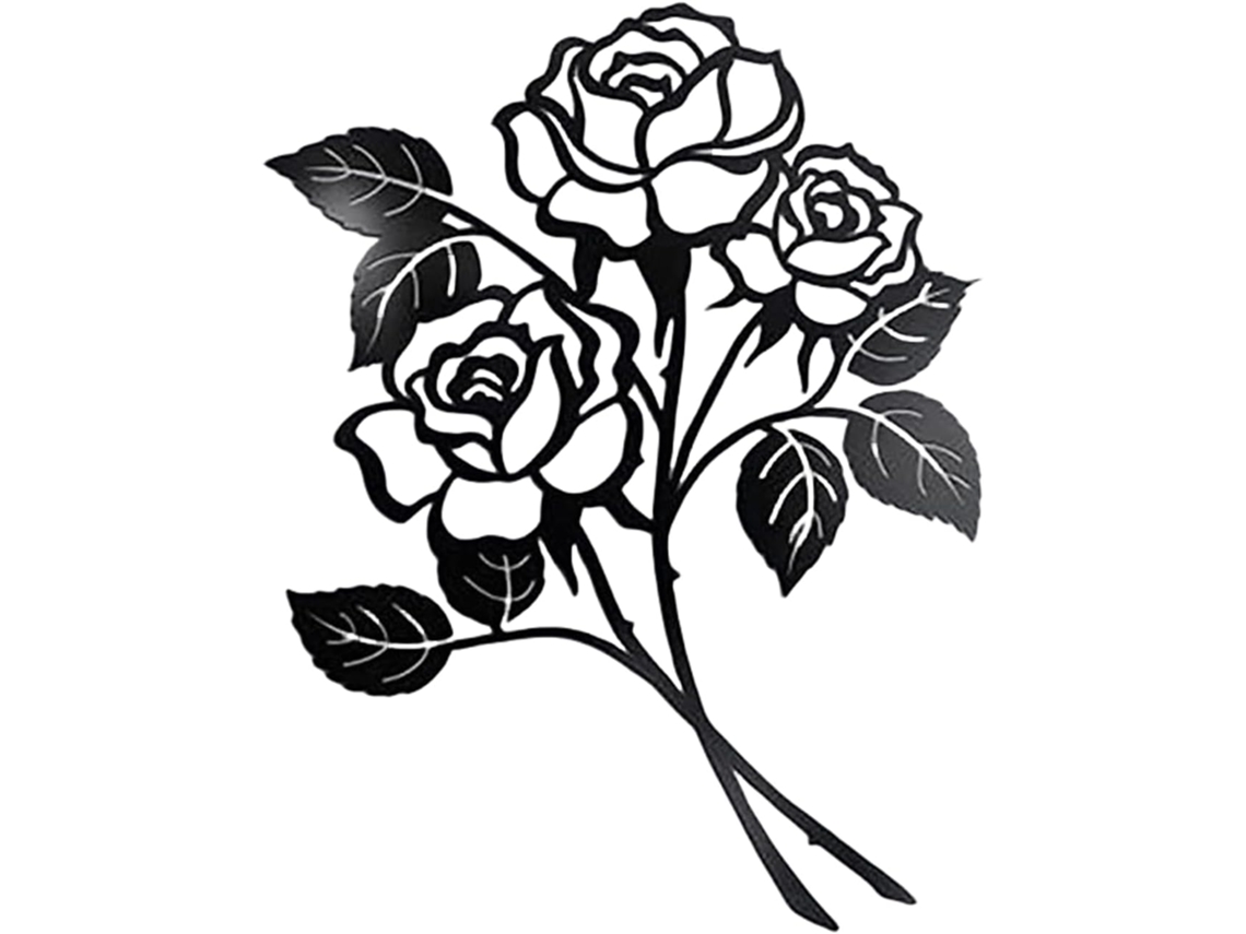 Placa de Parede Metálica Exqiour Rosa Negra Escultura Elegante para a Casa SFUSHOS