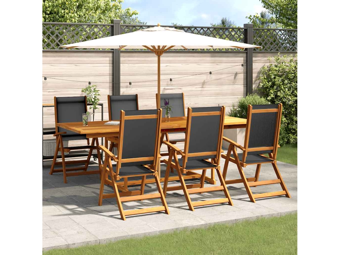Vidaxl 7 Pcs Conjunto De Jantar Para Jardim Acácia Maciça E Textilene
