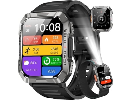 Relgio Inteligente De 2,01 Para Homem Com Lanterna, Bssola, Monitor De Ritmo Cardaco, Monitor De Sono E Pedmetro Jaicom