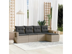 Vidaxl 5 Pcs Conj. Sofás Jardim C/ Almofadões Vime Pe Cinzento-claro