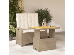 Vidaxl 2 Pcs Conjunto De Jantar P/ Jardim Com Almofadões Vime Pe Bege