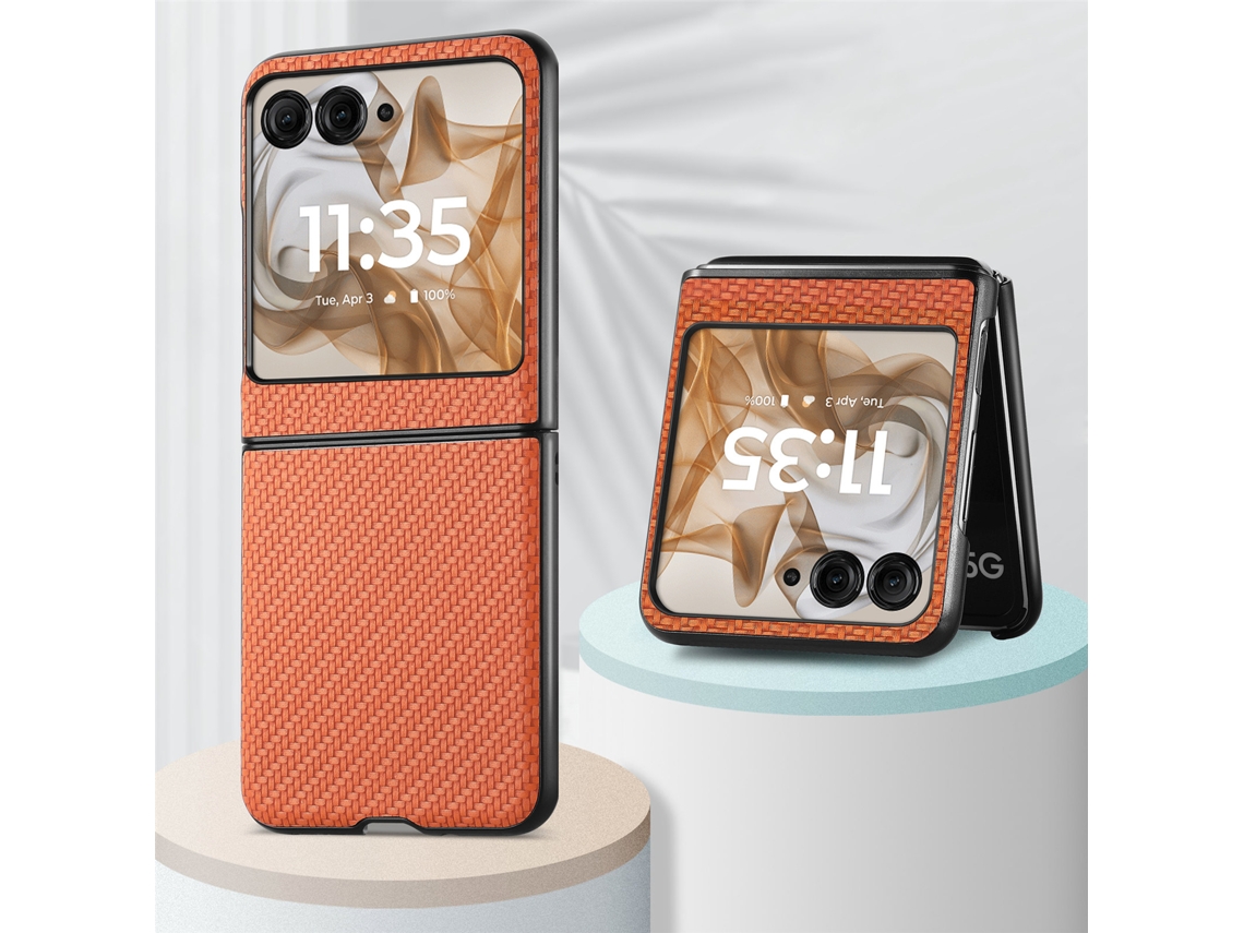 Capa Para Motorola Razr50 - Capa Protetora Resistente A Impactos Com Padrão De Fibra Laranja Panoona