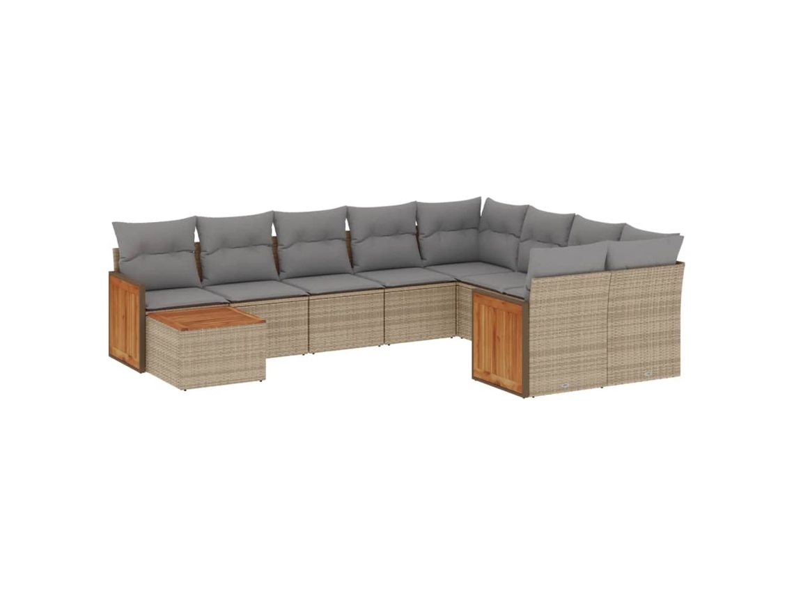 Maison Exclusive - 10 Pcs Conjunto De Sofás P/ Jardim Com Almofadões Vime Pe Bege