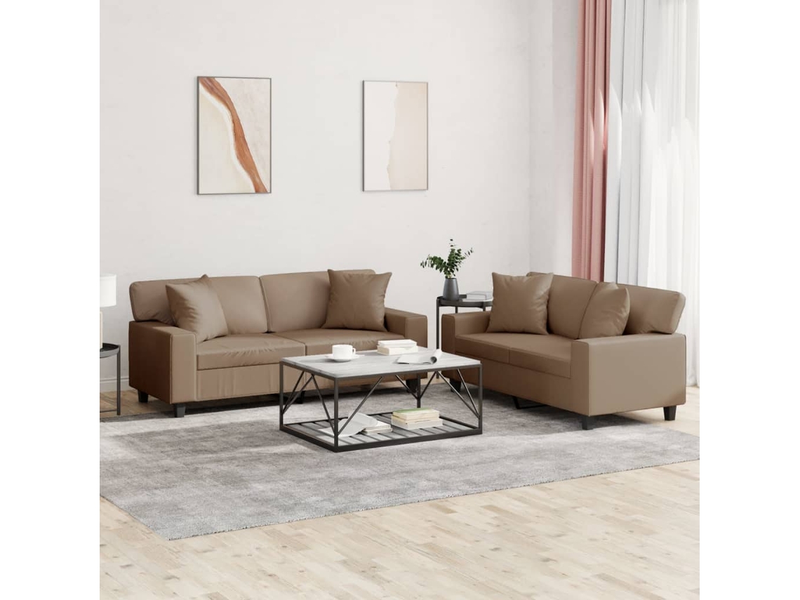 Vidaxl 2 Pcs Conjunto Sofás C/ Almofadas Couro Artificial Cappuccino