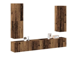 Conjunto De Armário Tv 4 Peças Montado Na Parede Madeira Velha Dkd Home Decor