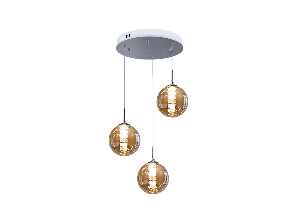 Nettlife Luz Pendente De Vidro Âmbar Diam.28 Cm G9 Lustre Ajustável Em Altura 3 Lâmpadas Âmbar Sala De Estar Lâmpada Quarto Lâmpada