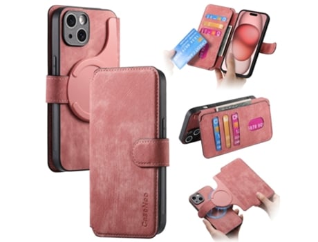 Capa Para Iphone 15 Caseneo Pele Sintética Rosa