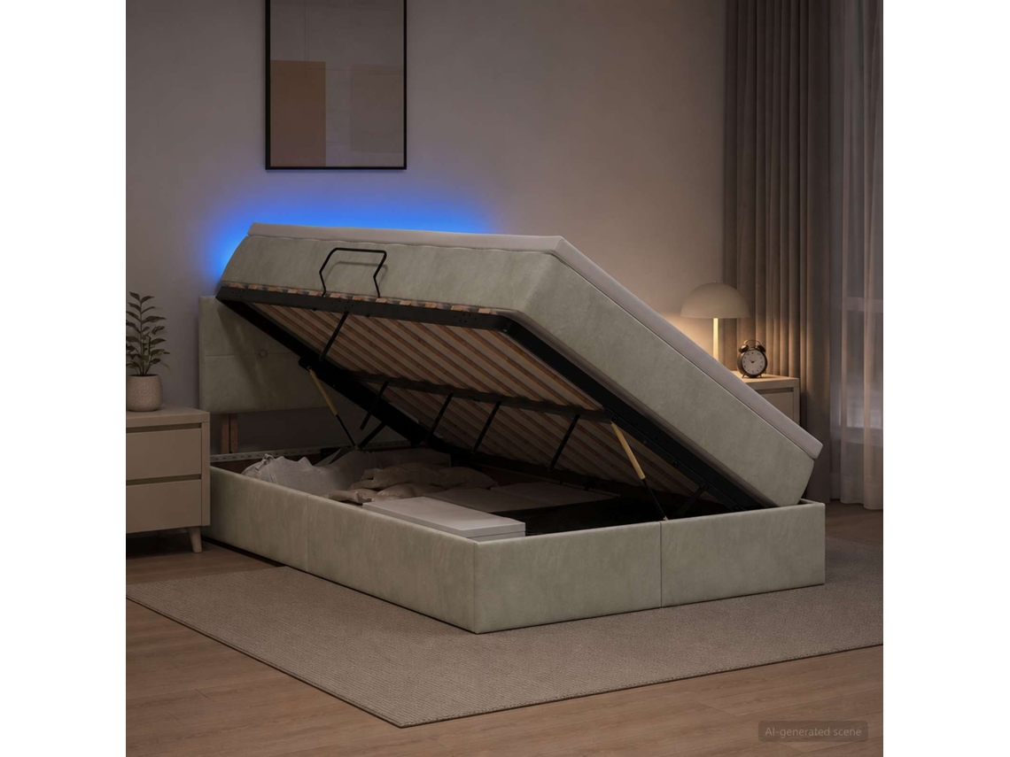 Vidaxl Cama De Armazenamento Led Com Colchão Cinzento-claro