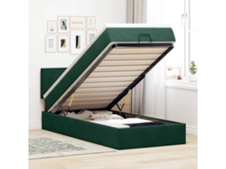 Estrutura De Cama Otomana Vidaxl Com Colchão Verde Escuro Veludo