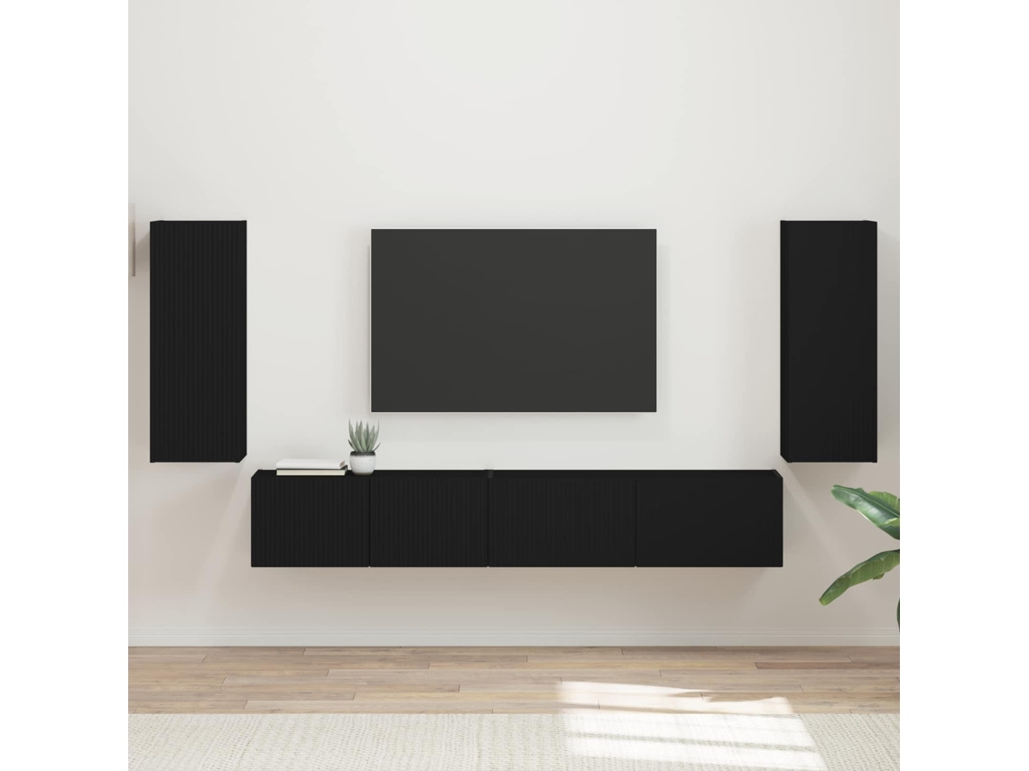 Vidaxl Conjunto De Móvel De Tv 4 Pcs Preto Madeira Processada