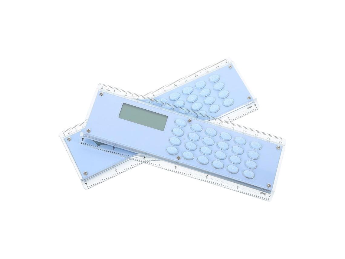 Conjunto de calculadora Beaupretty com 2 peças e régua dupla azul, calculadora de plástico compacta e portátil para salas de aula.