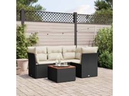 Conjunto de sofá de jardim de 5 peças com almofadas Vime Pe Black Lovely Home
