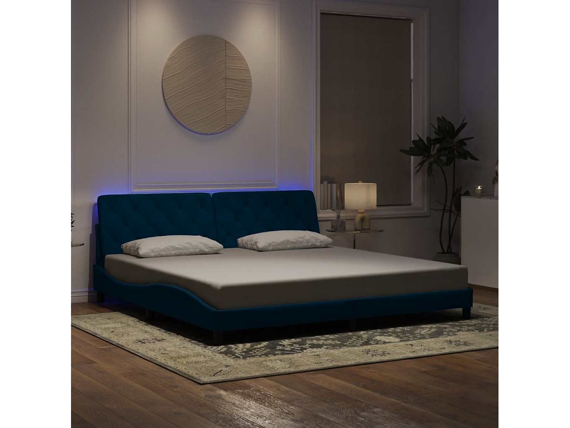 Vidaxl Estrutura De Cama Com Led Sem Colchão 200x200 Cm Veludo Azul