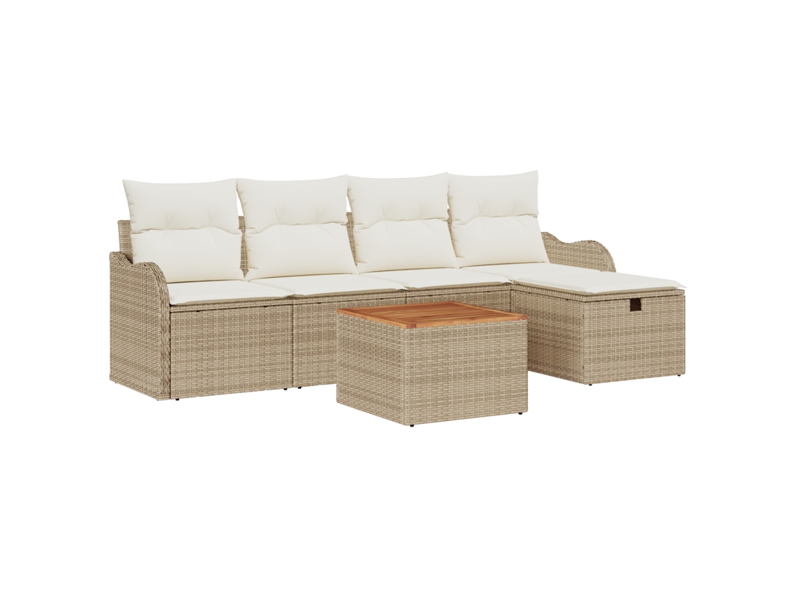 Conjunto 6 Conjunto De Sofá De Jardim Vidaxl Bege Vime Pe (231 X 117 X 85 Cm)