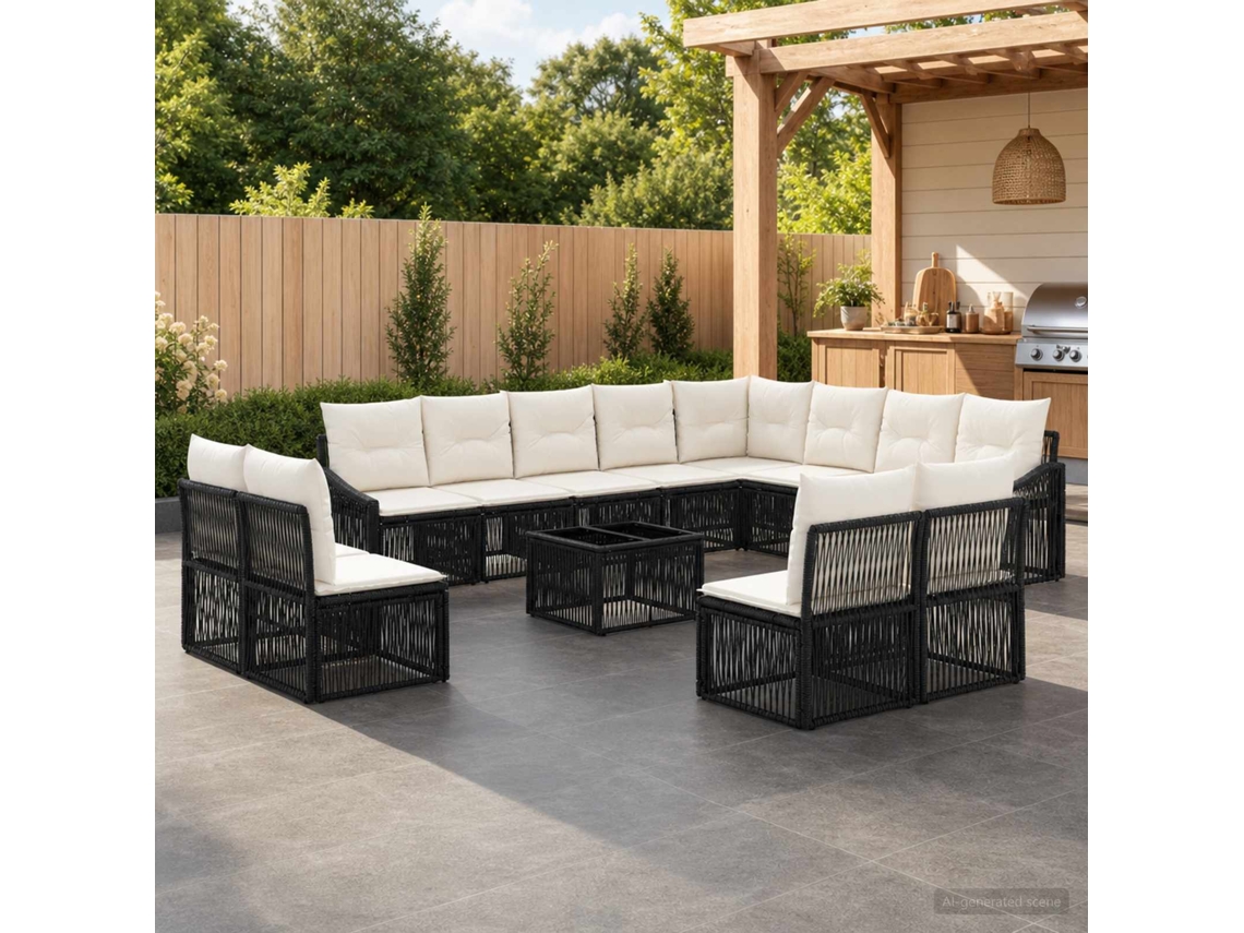 Vidaxl Conjunto De Sofá De Jardim 13 Unid. Preto Vime Pe