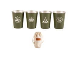 Conjunto de 4 Canecas de Acampamento Aço Inoxidável 350ml para Camping Piqueniques Outdoor Verde Militar