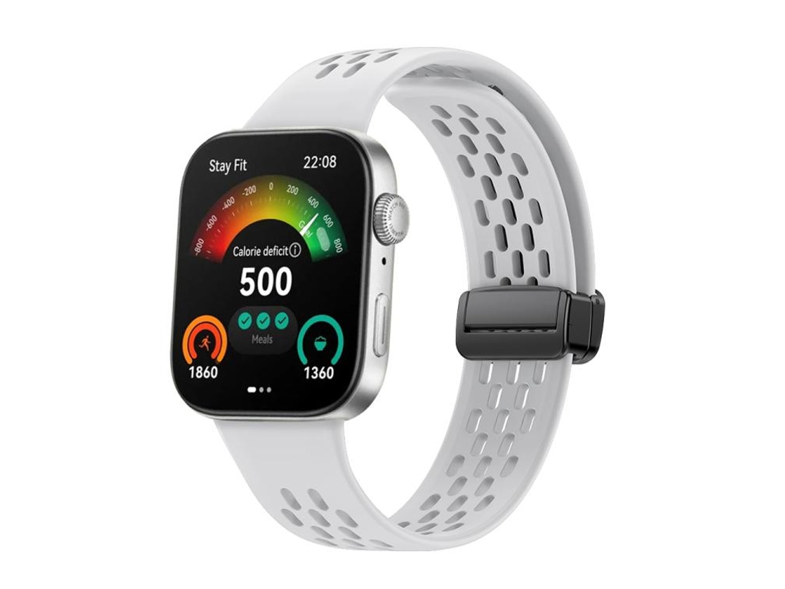 Bracelete Para Huawei Watch Fit 4 Pro / Fit 4 / Fit 3 - Silicone - Fecho Magnético Preto - Estilo Furo Branca
