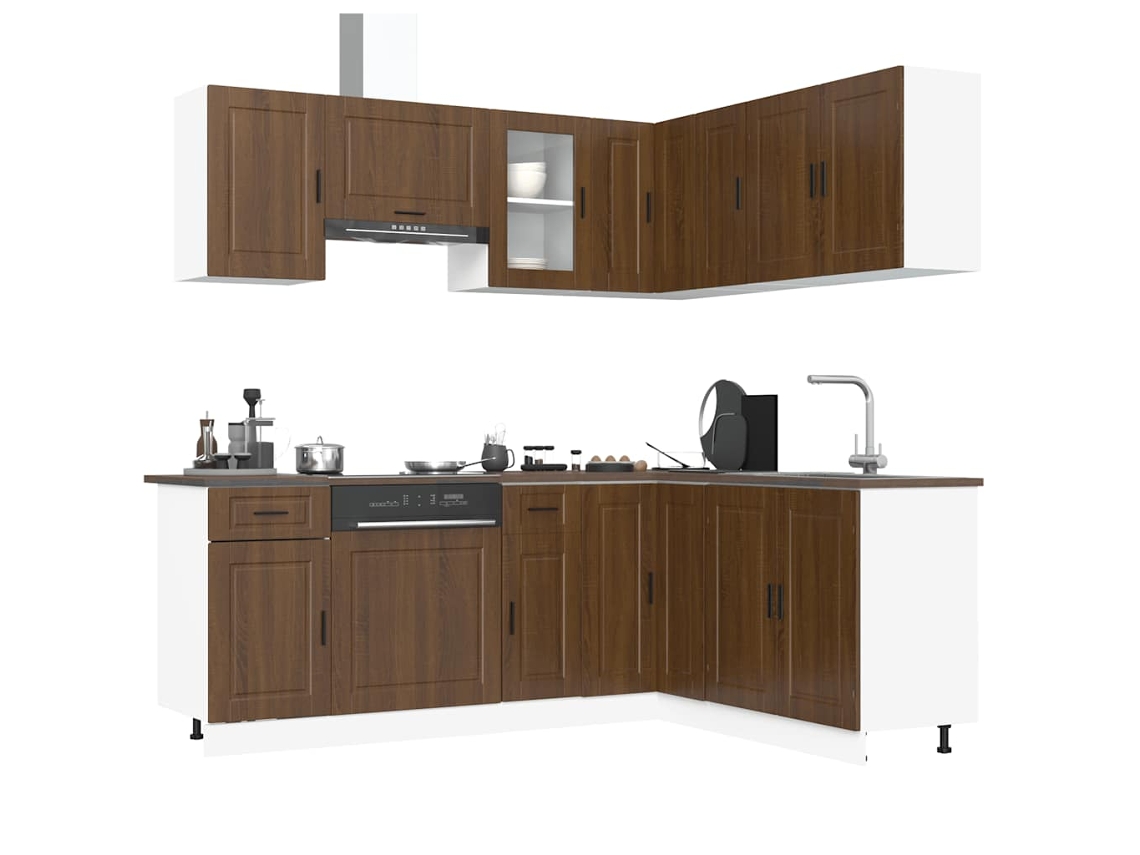 Vidaxl 11 Peças Armário De Cozinha Conjunto Porto Carvalho Castanho