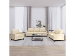 Vidaxl 3 Pcs Conjunto De Sofás Com Almofadões Tecido Cor Creme