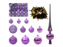Conjunto 61 Conjunto De Bolas De Natal Com Luzes De Led Vidaxl Roxo Plástico (ø 6 Cm)