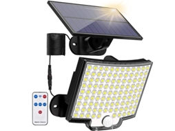 Luminária solar externa Brilvibera com 106 LEDs e sensor de movimento, com cabo destacável de 5 m.