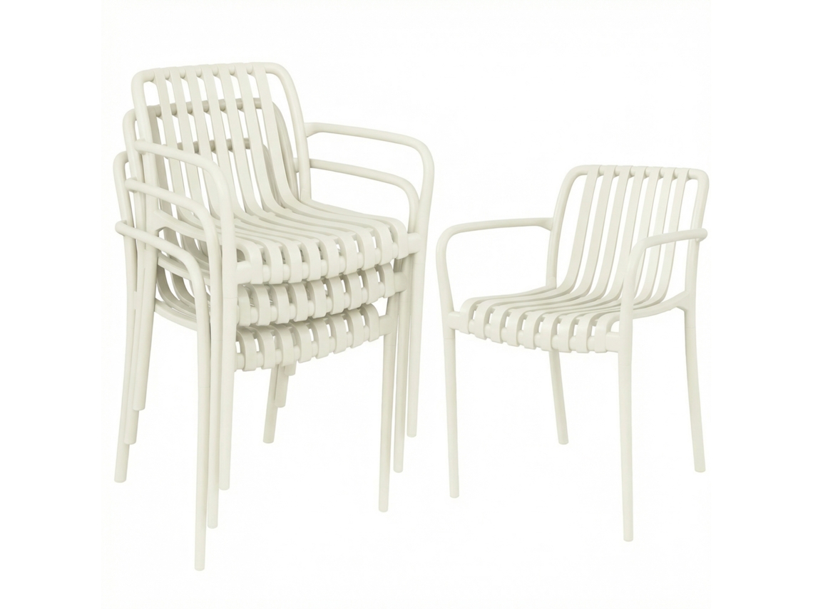 Cadeiras de Jardim 4 Peças Empilháveis com Design de Lâminas e Braços,ergonômicas Cor Creme BTFORUS