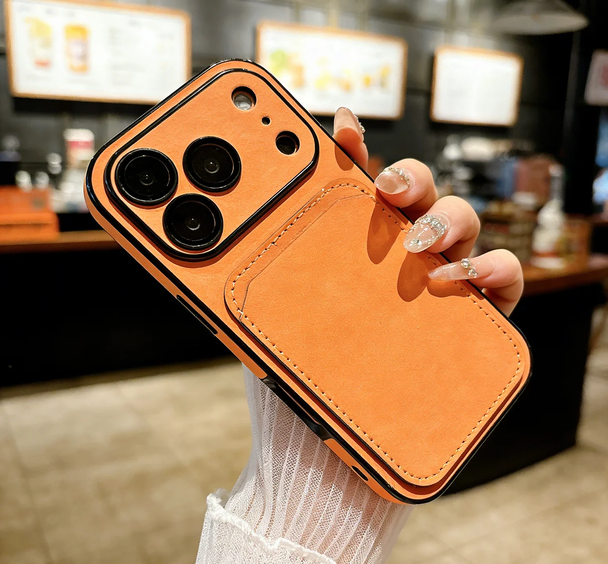 Capa Para Iphone 16 Pro Max (laranja), Com Proteção Para Lente Em Vidro Fosco.