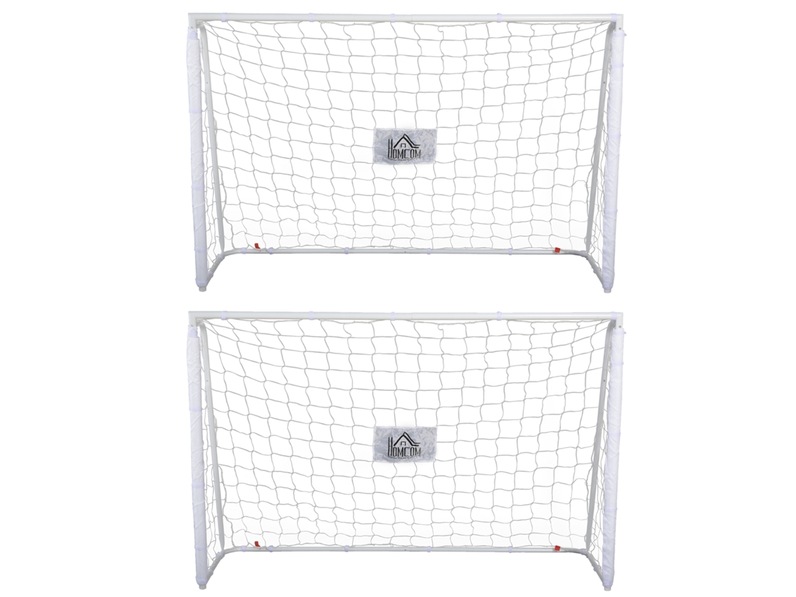 Conjunto De 2 Balizas De Futebol Aço E Malha Pe Cor Branco 186x62x123 Cm Homcom