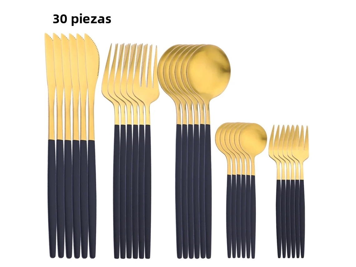 (black Gold) Conjunto De Talheres De Aço Inoxidável Com 30 Peças, Incluindo Faca De Frutas, Colher, Garfo E Guardanapo De Cozinha.